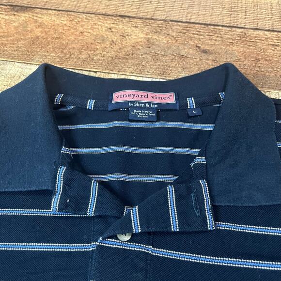 Vineyard Vines | Men's 100% Cotton Blue White Stripe Short Sleeve Polo Sz L - Picture 2 of 3